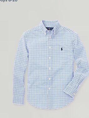 Polo Ralph Lauren Blue and White Tattersall Poplin Button-Down Shirt Boys Sz M